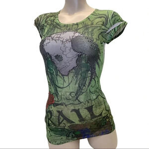 Grail Size XS Green Bedazzled Sublimation Tee. Made in USA New